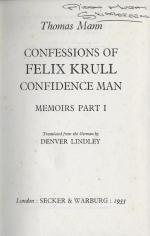Mann, Confessions of Felix Krull, Confidence Man: Memoirs Part I.