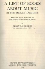 Scholes, A List of Books about Music in the English Language.